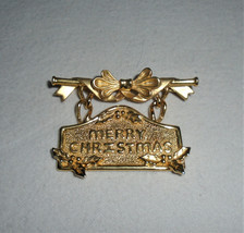 AJC Merry Christmas Hanging Sign Brooch Pin Holiday Jewelry Vintage 1980s - $19.80