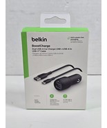 Belkin Boost Charge Dual USB-A Car Charger 24W + USB-A to USB-C Cable - $13.52 CAD