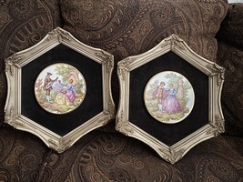 Set Of 2 Vintage Fragonard Porcelain Framed Wall Art - Man Courting Woman Italy - £44.55 GBP