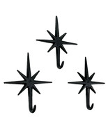 Set of 3 Black Finish Cast Iron 8-Pointed Atomic Starburst Wall Hooks - £31.55 GBP