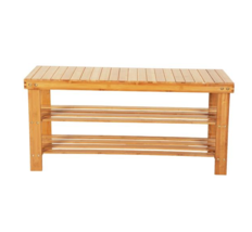 90cm Strip Pattern 3 Tiers Bamboo Stool Shoe Rack Wood Color - £52.73 GBP