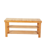 90cm Strip Pattern 3 Tiers Bamboo Stool Shoe Rack Wood Color - £52.13 GBP