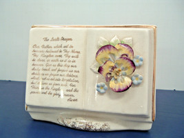 Napco small planter vintage art pottery the lord&#39;s prayer book with flowers - £15.55 GBP