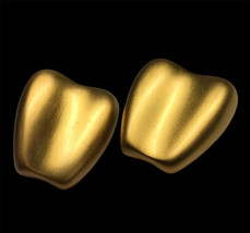 Vintage Signed AK Anne Klein Gold Tone Satin Finish Beveled Clip On Earrings - £35.83 GBP