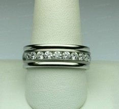 1.50Ct Round Cut Real Moissanite Wedding Band Ring Solid 14K White Gold - £545.93 GBP