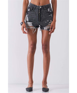 Women&#39;s Ripped High-waist Front Zip-up Raw Hem Detail Distressed Mini Sh... - $21.60