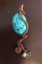 Turquoise Dyed Howlite In Extra Long Copper Wire Wrapped Pendant Jewelry Gift - £19.73 GBP