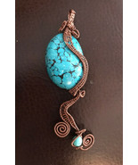 Turquoise Dyed Howlite In Extra Long Copper Wire Wrapped Pendant Jewelry... - £18.73 GBP