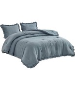 Queen Oversized Blue Ruffled Edge Microfiber Comforter Set - $218.17 CAD
