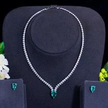 Sweet Fresh Style Green Cubic Zirconia Cute Waterdrop Pendant Necklace Earrings  - £25.63 GBP