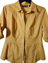 New York &amp; Company Womens Blouse Shirt Size S  Yellow  3/4 Sleeves  Cott... - $222.41 MXN