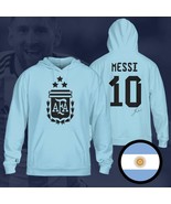Argentina Messi Champions 3 Stars FIFA World Cup 2022 Light Blue Hoodie - $68.37 CAD+