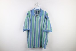 Vtg 90s Streetwear Mens Large Tall Faded Striped Color Block Collared Po... - £34.75 GBP