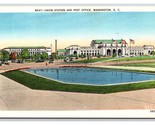 Union Station and Post Office Washingotn DC UNP Linen Postcard W20 - £1.54 GBP