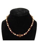 Vtg Bead &amp; Faux Amber Choker Length Necklace Warm Tones Jewelry - $27.28 CAD