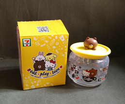 HK 7-11 LINE Friends x Sanrio Brown Bear Hello Kitty Joy Joy Jar Glass Container - $18.50