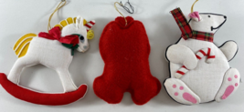 Vintage Lot 3 Cloth Stuffed Fabric Christmas Unicorn Bear Ornaments - £11.07 GBP