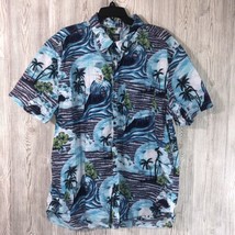 Old Navy Mens Tropical Button Up Shirt XXL Ocean Blue Palm Trees Front Pocket - £11.63 GBP