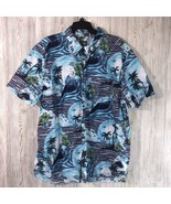 Old Navy Mens Tropical Button Up Shirt XXL Ocean Blue Palm Trees Front P... - £11.62 GBP