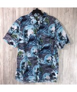 Old Navy Mens Tropical Button Up Shirt XXL Ocean Blue Palm Trees Front P... - $281.30 MXN