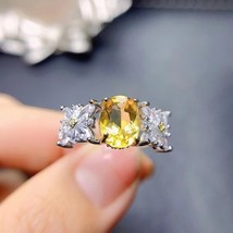 Natural Citrine Ring Large Grain Gem Luxury Design 925 Silver For Lady Birthday  - £58.01 GBP