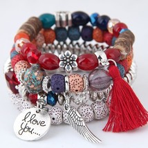 Bohemian Charm Beads Wrap Bracelets &amp; Bangles for Women Boho Flower Leaf Tassel  - £10.40 GBP