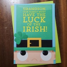 St. Patrick&#39;s Day for Grandson Hallmark Card Leprechaun Green Lucky Clov... - $3.92