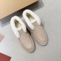 New Winter Women Real Wool Luxury Suede Genuine Leather Slip-on Female Flats Com - £147.51 GBP