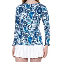 Nwt Ladies Gottex Blue Paisley Ruffle Cuff Long Sleeve Crew Neck Shirt S M L Xl - £34.36 GBP