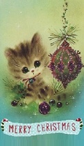 Merry Christmas Cute Cat - Fridge Magnet - £14.38 GBP
