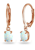 Rose Gold Flashed Sterling Silver Created White Opal 7x5mm Oval Dangle Earrings - £37.26 GBP