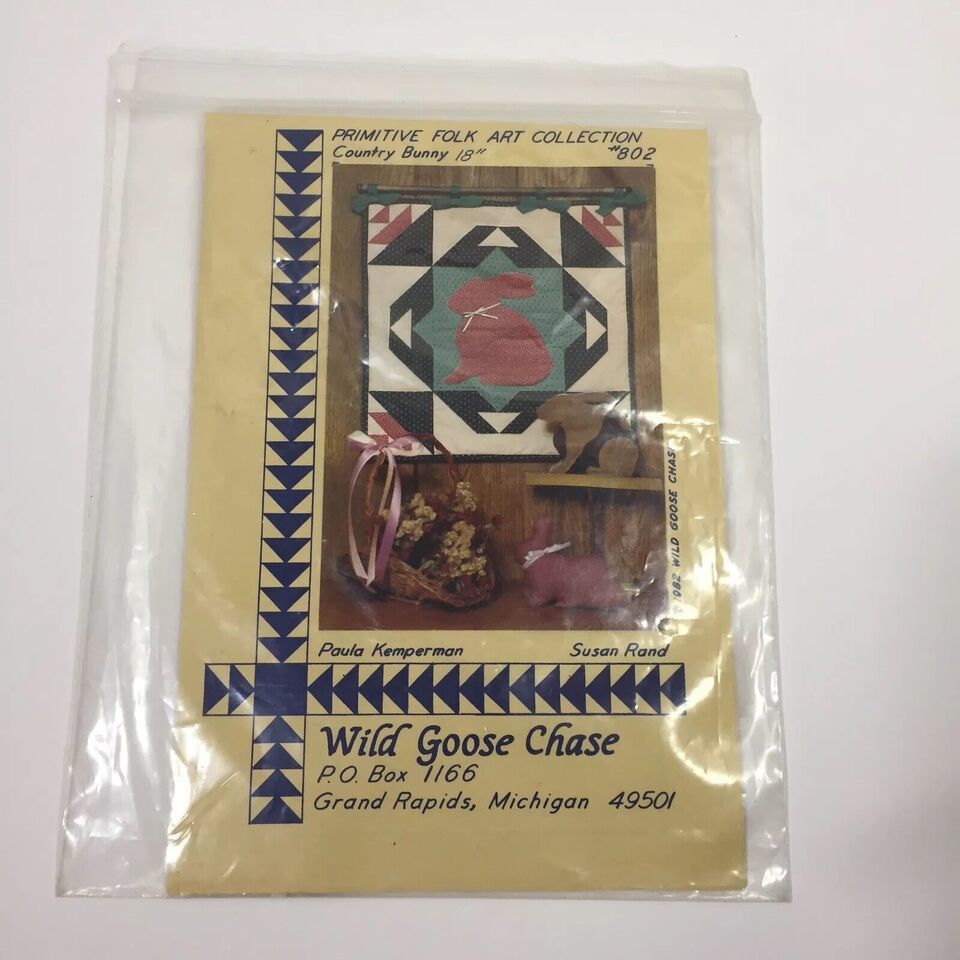 Country Bunny Quilt Pattern 18" Wild Goose Chase Primitive Folk Art Collection - $12.86
