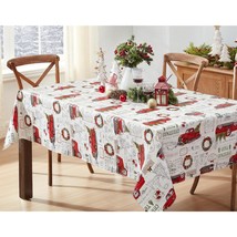 Farm Fresh Vintage Look Christmas Tree Holiday Print Vinyl Flannel Backed Tablec - $34.99