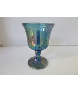CARNIVAL GLASS STEMMED GOBLET GRAPES PANELLED SHAPE BLUE SHADE - $3.46