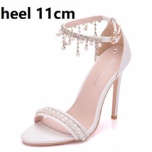 Crystal Queen Fashion Women Sandals High Heels Pearl Thin Heel Shoes Woman Pumps - £41.15 GBP