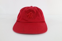 Vintage 90s Marlboro Spell Out Faded Leather Strapback Hat Cap Red Cotton - $39.55