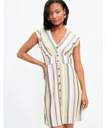 NWT Women's LOFT S/S Multicolor Striped Button Flare Dress Sz 14 - $686.02 MXN