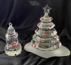 Faceted Crystal Christmas Tree and Snowman Xmas Table Decoration Glass Figurine - £19.77 GBP