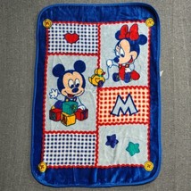 VTG Disney Baby Mickey Minnie Mouse Throw Blanket 29&quot;x 43&quot; Red Blue Heart Stars - £86.56 GBP