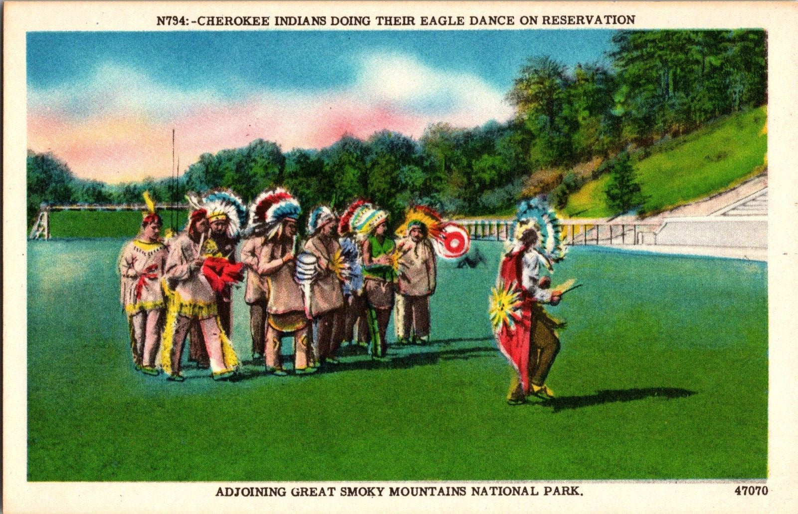 Primary image for Vintage Color Postcard "Cherokee Eagle Dance" On Reservation North Carolina (B7)