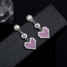 Pearl &amp; Cubic Zirconia Silver-Plated Heart Drop Earrings - £11.95 GBP