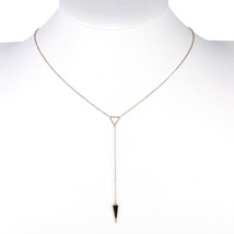 Rose Tone Y Style Necklace &amp; Jet Black Faux Onyx Inlay Drop Pendant - £17.91 GBP