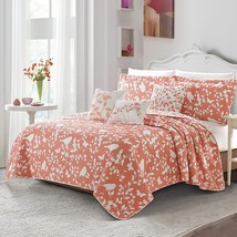 122&quot; X 106&quot;, Coral, Home Soft Things Birdsong Bedspread Set, Soft Lightw... - £82.51 GBP