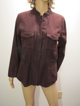 ANOKHI Plum Purple Linen? Blazer Jacket Sz LG Striped Green Lining Long ... - £15.95 GBP