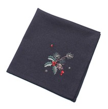 Holly Trail Christmas Embroidered Napkin - Pewter/Multicolour - £6.68 GBP