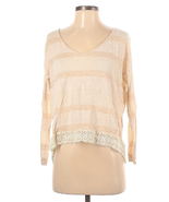 Free People XS Pullover Cardigan Long Stripe Boho Knit Lace Open Back Linen Pink - $18.00