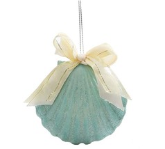 Midwest-CBK Blue Scallop Shell hanging resin glittered Ornament Tags - £5.88 GBP