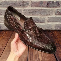 Men Handmade Moccasin Brown Crocodile Texture Leather Shoes Formal Casual Boots - $179.99