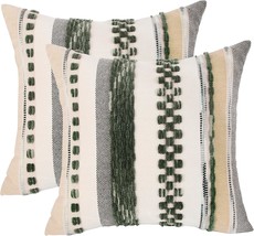 Tosleo Christmas Green Throw Pillow Covers 18X18 Inch Set Of 2 Striped Square - $30.99