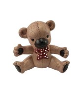 Vintage Brown Teddy Bear Coin Bank w Red White Polka Dot Bowtie &amp; Stopper - $19.75